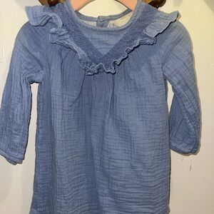 Blue Ruffled muslin Long Sleeve Dress